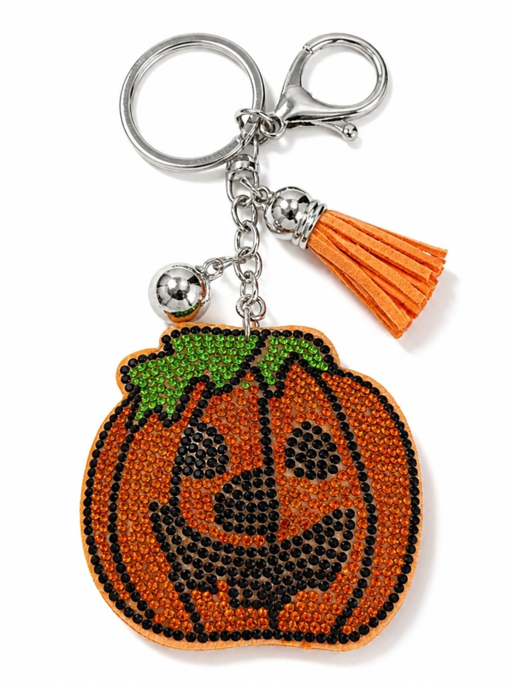 Rhinestone Jack-O-Lantern Pumpkin Keyring bag backpack charm Halloween